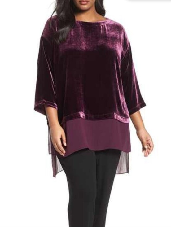 Eileen Fisher Tops - Eileen Fisher Velvet & Silk Tunic Top Large Purple Flowy Lagenlook